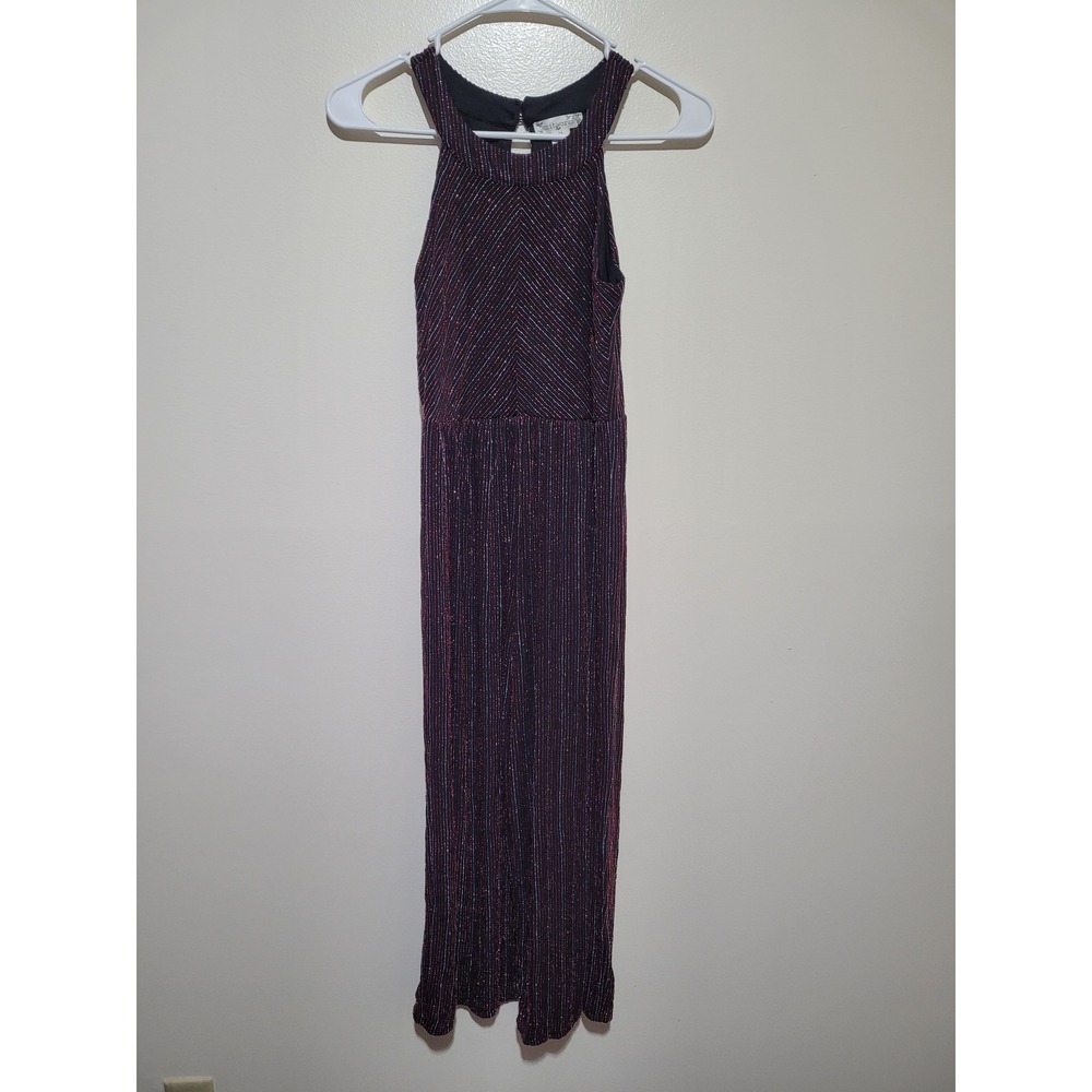 Knitworks Jumpsuit Girls Size 14 Black Pink Metallic Pinstripe Excellent Party